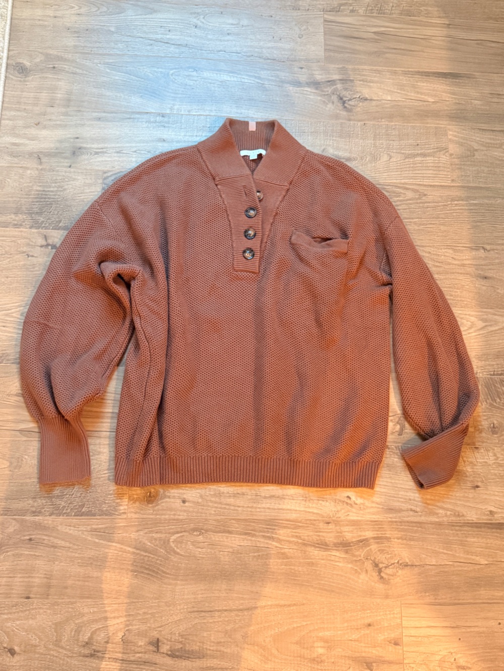 Lunya Crewneck Henley Sweater in Rust -size L/XL